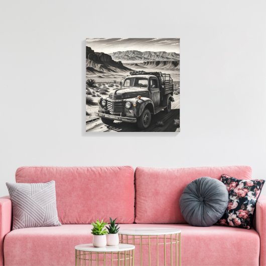 Een vrachtwagen in de woestijn canvas afdruk (Insitu (Woonkamer))