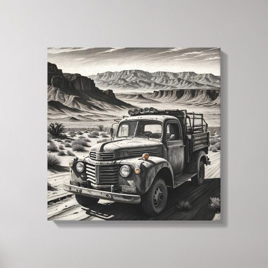 Een vrachtwagen in de woestijn canvas afdruk (Voorkant)