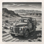 Een vrachtwagen in de woestijn glazen onderzetter (Voorkant)