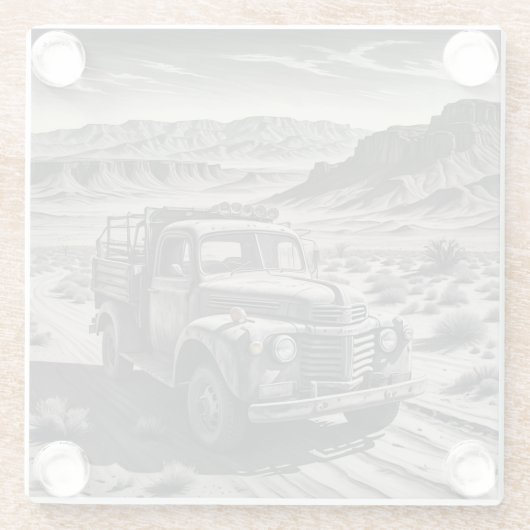 Een vrachtwagen in de woestijn glazen onderzetter (Achterkant)