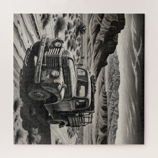 Een vrachtwagen in de woestijn legpuzzel (Horizontaal)