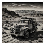 Een vrachtwagen in de woestijn perfect poster (Voorkant)