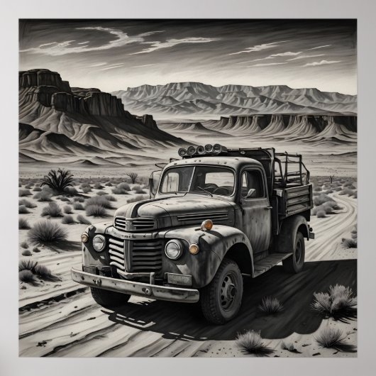 Een vrachtwagen in de woestijn poster (Voorkant)