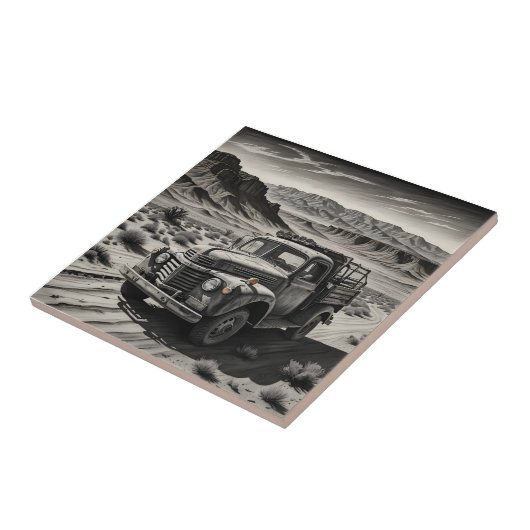 Een vrachtwagen in de woestijn tegeltje (Zijkant)