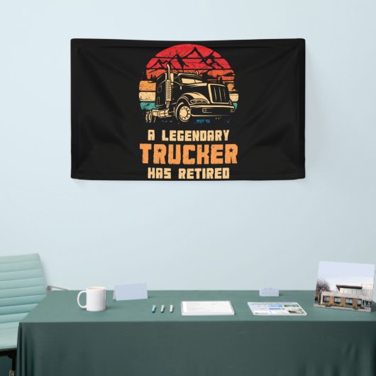 Een vrachtwagenchauffeur is gepensioneerd spandoek (Beurs)