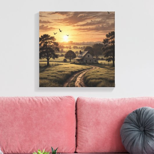 Een vredig platteland canvas afdruk (Insitu (Woonkamer))