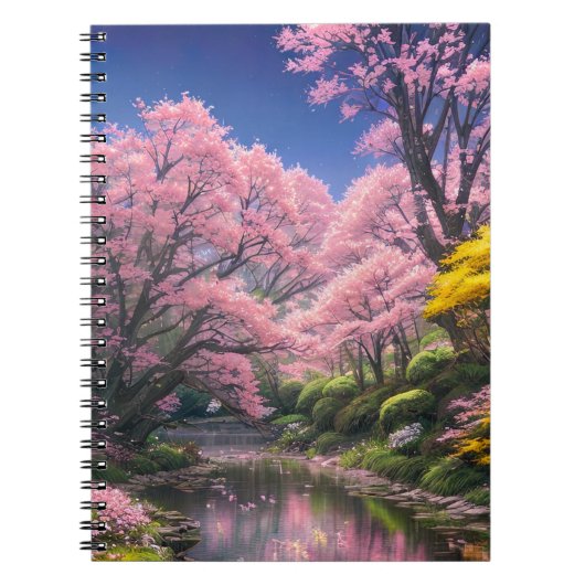 Een vredige stroom meandert door een weelderig bos notitieboek (Voorkant)