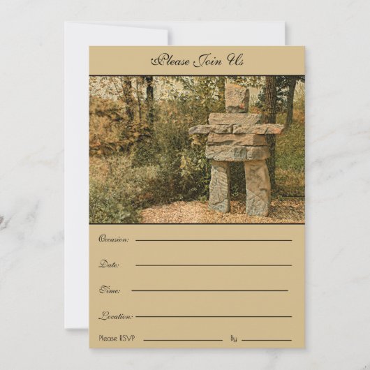 een vreedzaam staande inuksuk-uitnodiging feestdagenkaart (Voorkant)