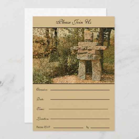 een vreedzaam staande inuksuk-uitnodiging feestdagenkaart (Voorkant / Achterkant)