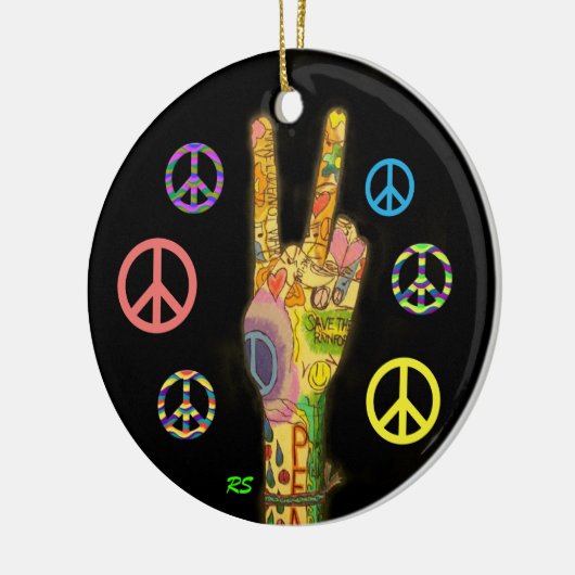 Een vreedzaam thema - Vredesgebaar Keramisch Ornament (Links)