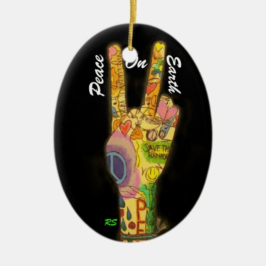 Een vreedzaam thema - Vredesgebaar Keramisch Ornament (Voorkant)