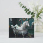 Een vreemd gezicht in de badkamer eenhoorn briefkaart (Staand voorkant)