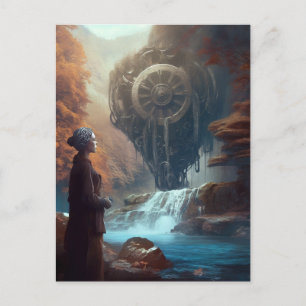 Een vreemd gezicht in de Natuur Steampunk Waterval Briefkaart