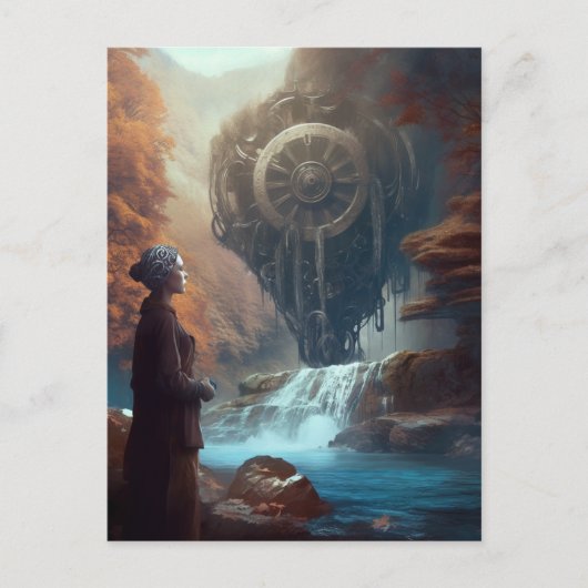 Een vreemd gezicht in de Natuur Steampunk Waterval Briefkaart (Voorkant)