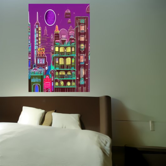 Een vreemde kleurrijke stad | AI Art Poster