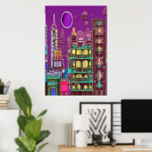 Een vreemde kleurrijke stad | AI Art Poster (Thuiskantoor)