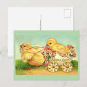  'Een vreugdevolle Pasen' Kuikens in een Koets Briefkaart (Voorkant / Achterkant)