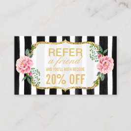 Een vriend doorverwijzen | Pink Floral Gold Stripe Aanbevelingskaartje