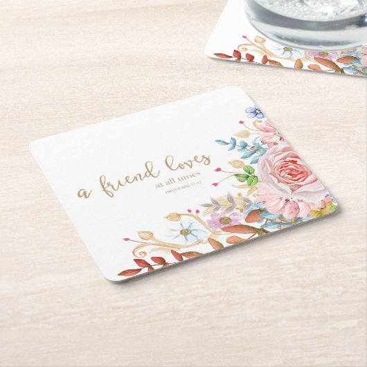 Een vriend houdt altijd van prov 17:17 kartonnen onderzetters (Schuin)