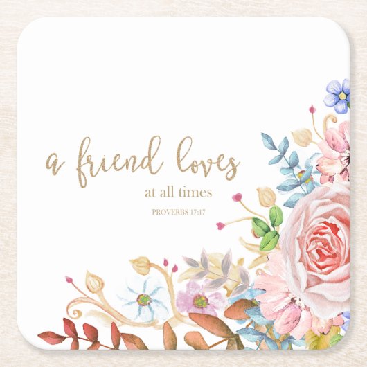 Een vriend houdt altijd van prov 17:17 kartonnen onderzetters (Voorkant)