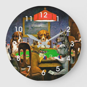 Een vriend in nood, honden die poker spelen, grote klok