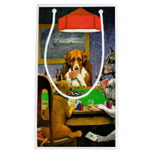 Een vriend in nood, honden die poker spelen, klein cadeauzakje