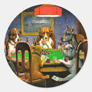 Een vriend in nood, honden die poker spelen, ronde sticker