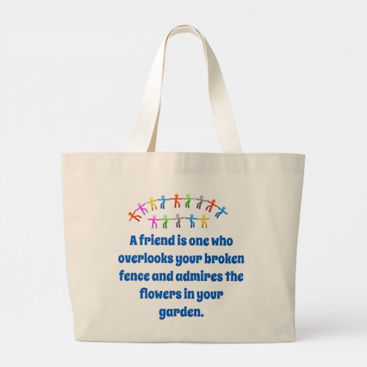 Een vriend is degene die het liefdadigheidscitaat  grote tote bag (Achterkant)