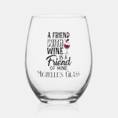 Een vriend met wijn gepersonaliseerd wijnglas zonder voet (Voorkant)