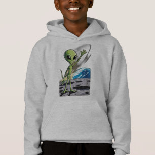 Een vriendelijke alien zwaait