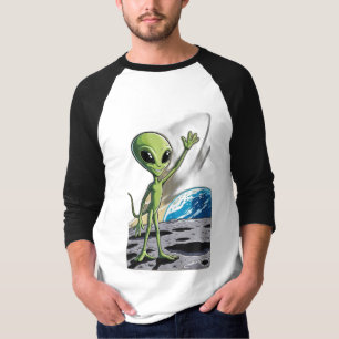 Een vriendelijke alien zwaait t-shirt