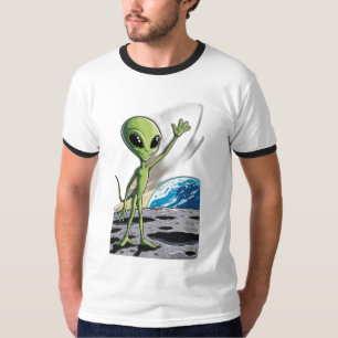 Een vriendelijke alien zwaait t-shirt
