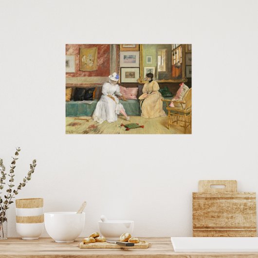 Een vriendelijke oproep, 1895 (olie op canvas) poster (Keuken)