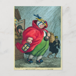 Een vroedvrouw die naar een arbeidsloon gaat, 1811 briefkaart