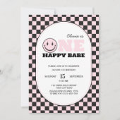 Een vrolijk babe geruit meisje eerste verjaardag kaart (Voorkant)