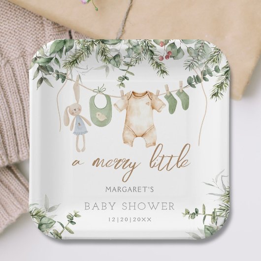 Een vrolijk beetje | Boho Boy Winter Baby shower Papieren Bordje
