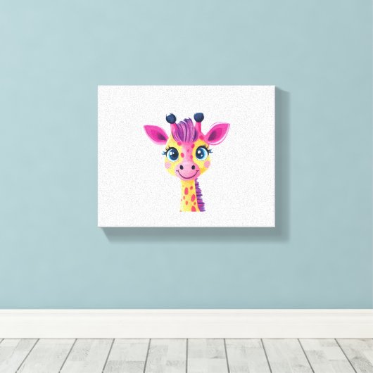 Een vrolijk en grillig ontwerp van een jonge giraf canvas afdruk (Insitu (Houten vloer))