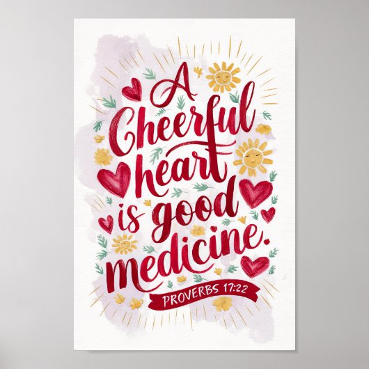 Een vrolijk hart Spreuken 17:22 Christelijke muurk Poster (Voorkant)