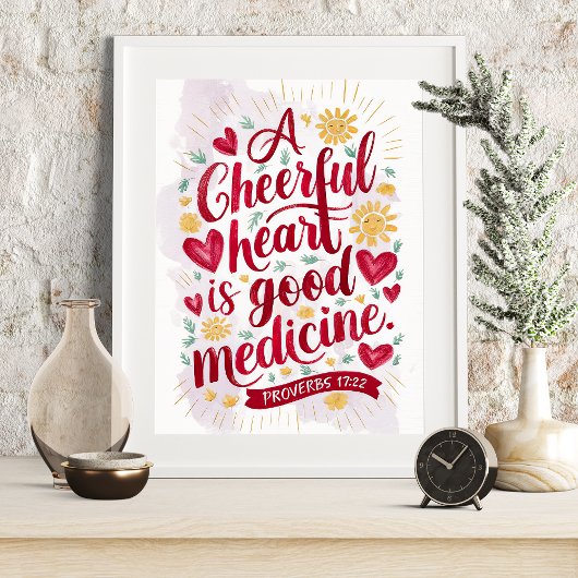 Een vrolijk hart Spreuken 17:22 Christelijke muurk Poster