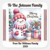 Een vrolijk Kerst sticker op een feestelijk cadeau (Voorkant)