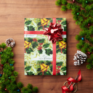 Een vrolijk kerstbelletje en Holly  Cadeaupapier