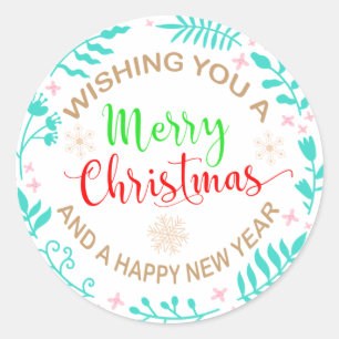 een vrolijk kerstfeest en een gelukkig nieuwjaar ronde sticker