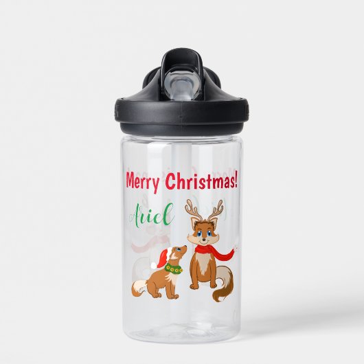 Een vrolijk kerstfeest met mama Fox en Baby Fox Waterfles (Voorkant)