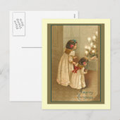 Een vrolijk kerstfeest met twee Victoriaans meisje Feestdagenkaart (Voorkant / Achterkant)