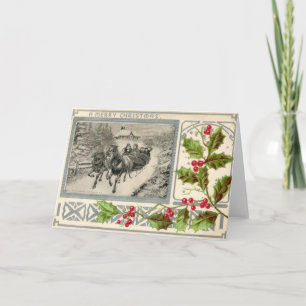 Een vrolijk kerstfeest, paard getrokken slee, 1907 feestdagen kaart