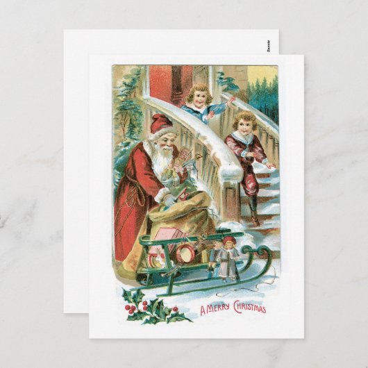 Een vrolijk kerstfeest - Santa levert speelgoed Feestdagenkaart (Voorkant / Achterkant)