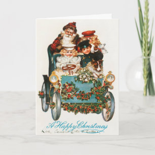 Een vrolijk kerstfeestKerstman en kinderen autorij Feestdagen Kaart