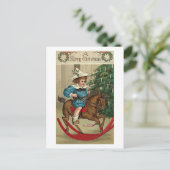Een vrolijk kerstkind en een Rocking Horse Feestdagenkaart (Staand voorkant)