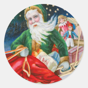 Een vrolijk kerstkind met Vintage kerstman Ronde Sticker