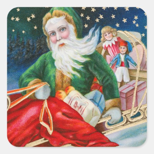Een vrolijk kerstkind met Vintage kerstman Vierkante Sticker (Voorkant)